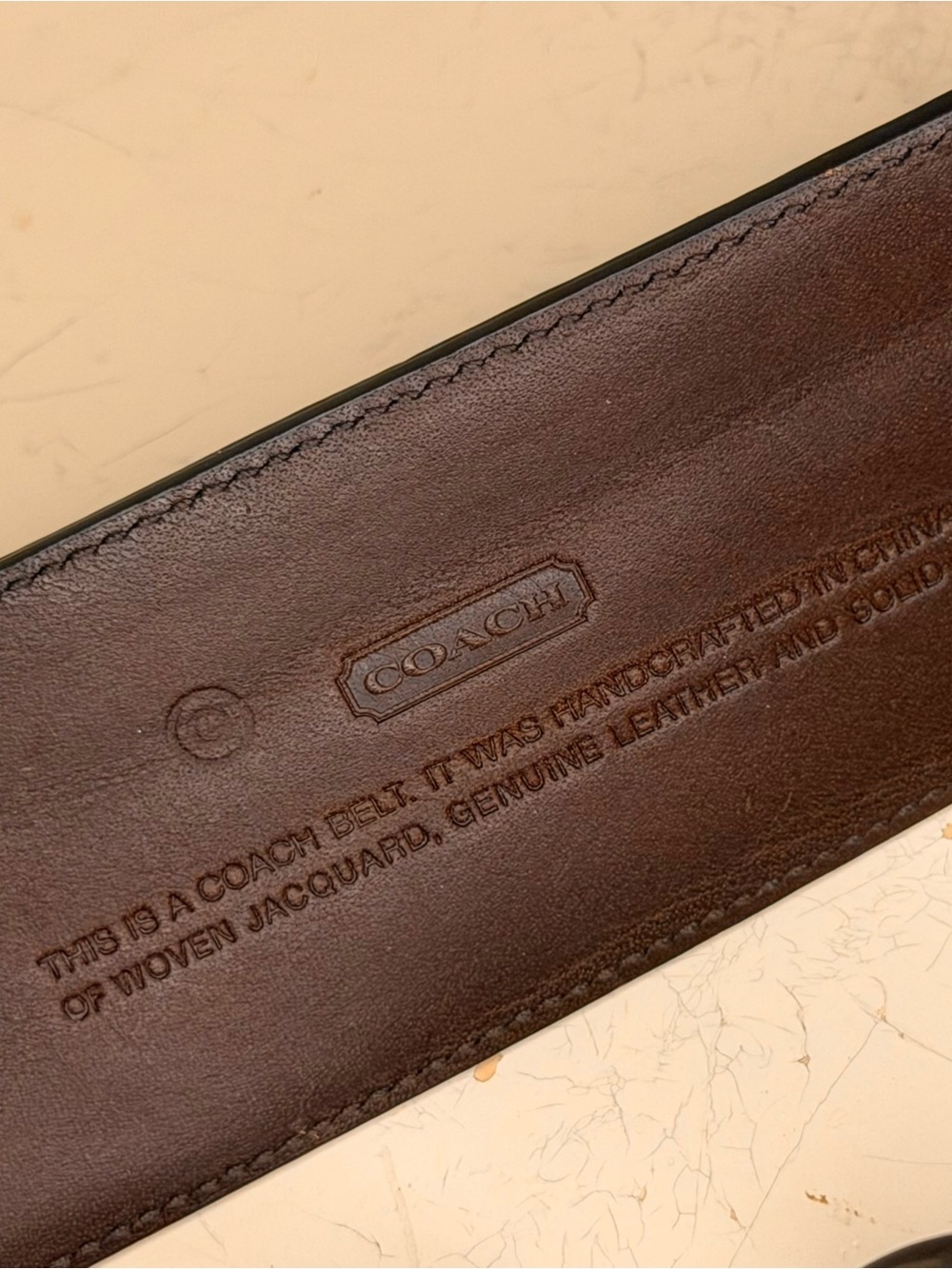 Coach Genuine Leather Belt with Iconic Green/Brown/Tan Fabric. NWT, Sz. XL - Picture 3 of 5